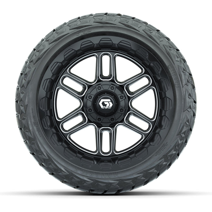 GTW 14' Titan Wheels Machined Black and Maverick Low Profile & All Terrain Tires Combo Set of 4