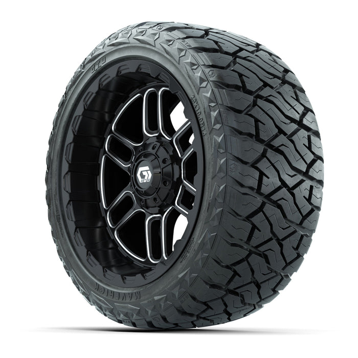 GTW 14' Titan Wheels Machined Black and Maverick Low Profile & All Terrain Tires Combo Set of 4