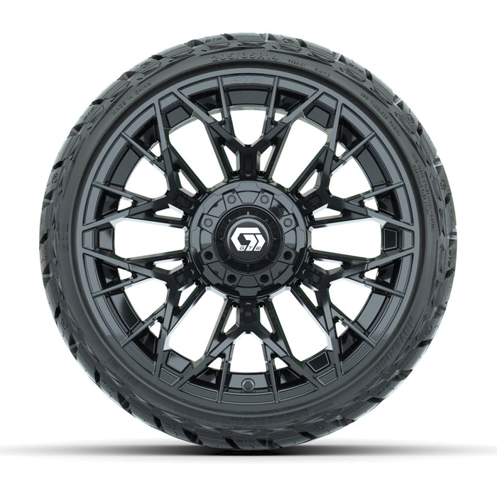 GTW 14' Stellar Wheels Black and Maverick 205/35-R14 Low Profile All Terrain Tires Set of 4