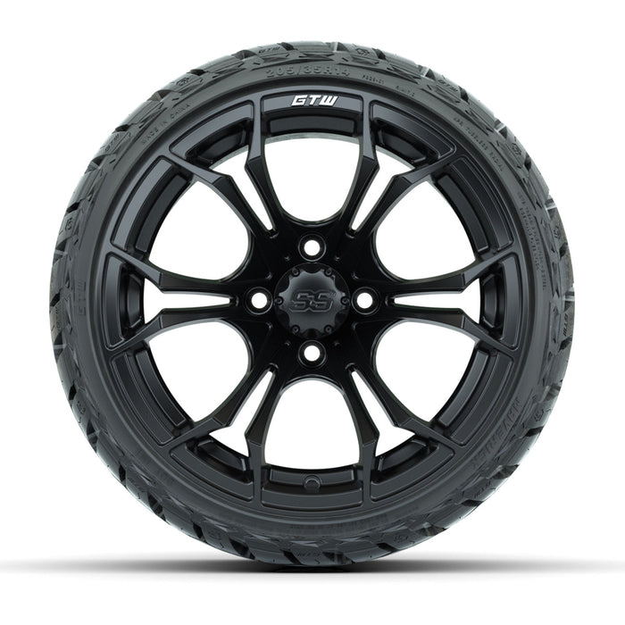 GTW 14' Spyder Wheels Matte Black and Maverick Low Profile & All Terrain Tires Combo Set of 4