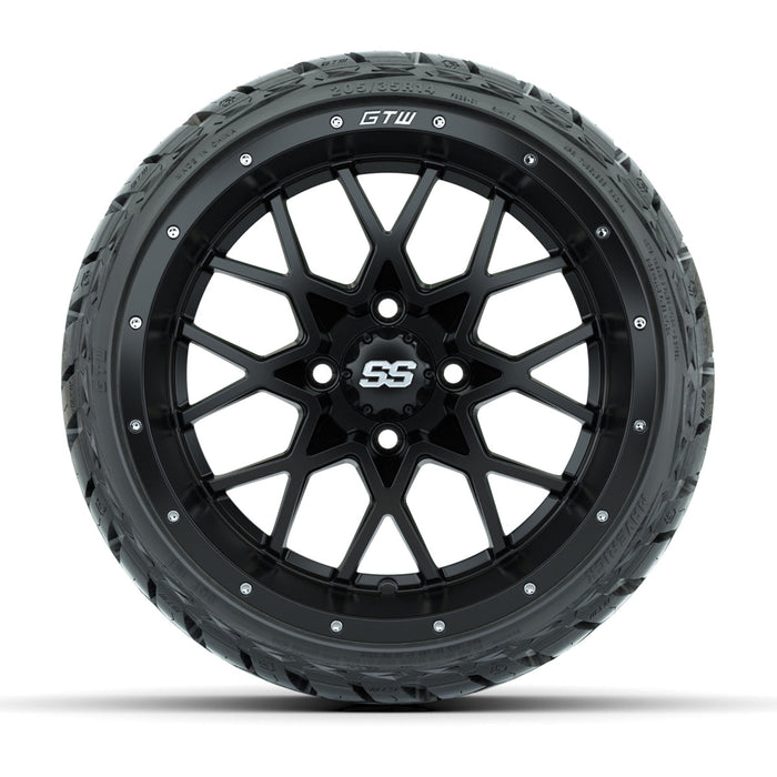 GTW 14' Vortex Wheels Matte Black and Maverick Low Profile & All Terrain Tires Combo Set of 4