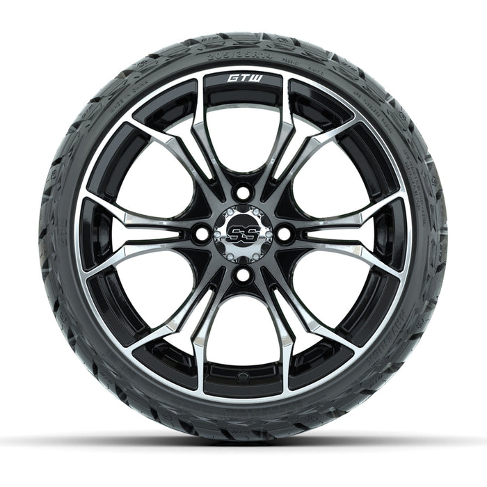 GTW 14' Spyder Wheels Machined Black and Maverick Low Profile & All Terrain Tires Combo Set of 4