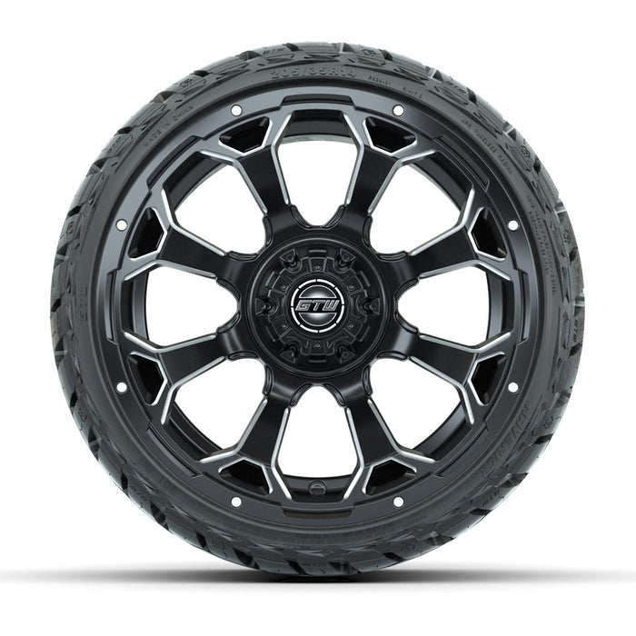 GTW 14' Raven Wheels Matte Black and Maverick Low Profile & All Terrain Tires Combo Set of 4