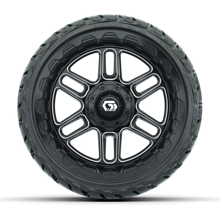GTW 14' Titan Wheels Machined Black and Maverick Low Profile & All Terrain Tires Combo Set of 4