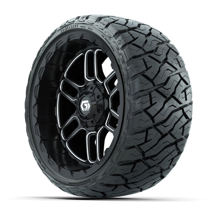 GTW 14' Titan Wheels Machined Black and Maverick Low Profile & All Terrain Tires Combo Set of 4