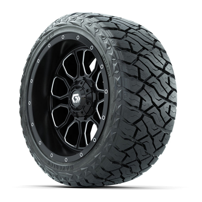 GTW 14' Volt Wheels Black/Machined and Maverick 23x10-R14 All Terrain Tires Set of 4