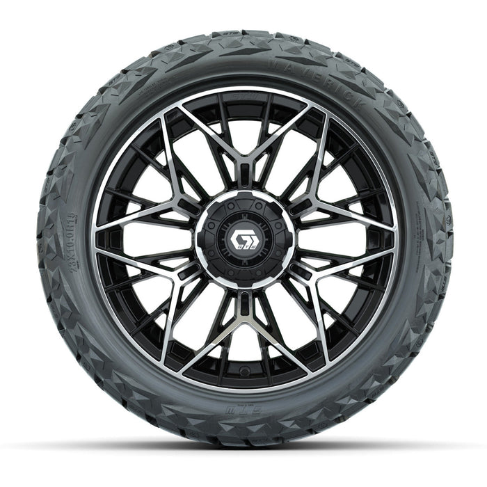 GTW 15' Stellar Wheels Machined Black and Maverick 23x10.00-R15 All Terrain Tires Combo Set of 4