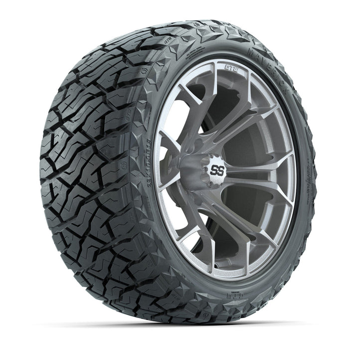 GTW 15' Spyder Wheels Machined Silver and Maverick 23x10.00-R15 All Terrain Tires Combo Set of 4