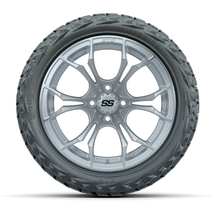 GTW 15' Spyder Wheels Machined Silver and Maverick 23x10.00-R15 All Terrain Tires Combo Set of 4