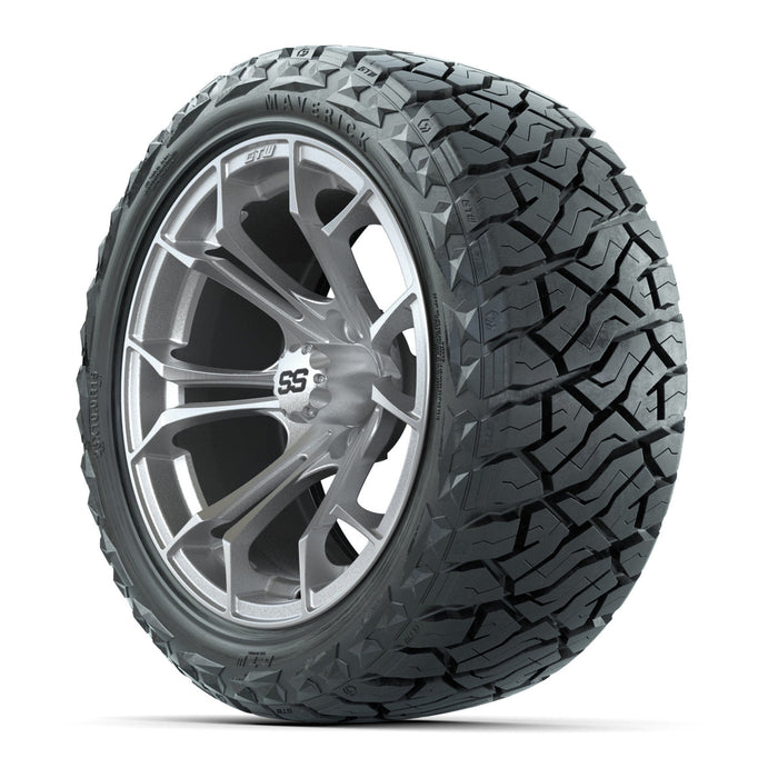 GTW 15' Spyder Wheels Machined Silver and Maverick 23x10.00-R15 All Terrain Tires Combo Set of 4