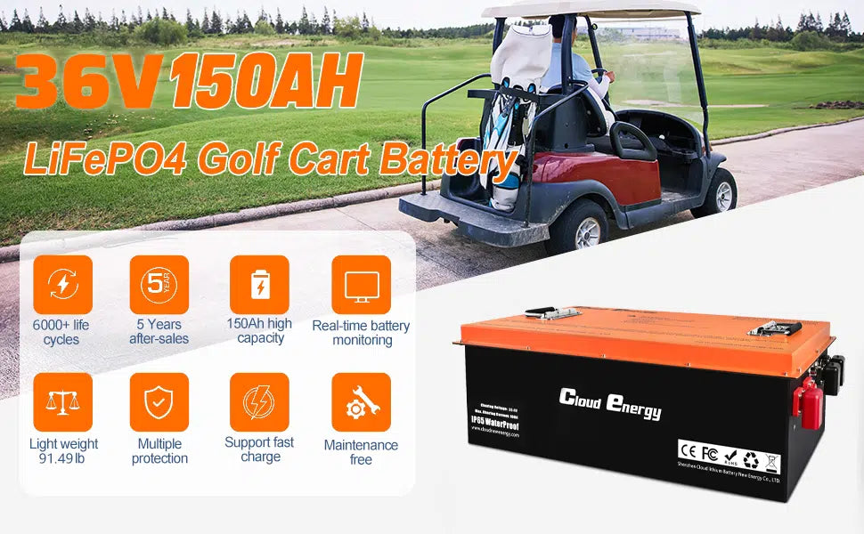 Cloudenergy 36V (38.4V) 150Ah LiFePo4 Golf Cart Battery With 20A Charger
