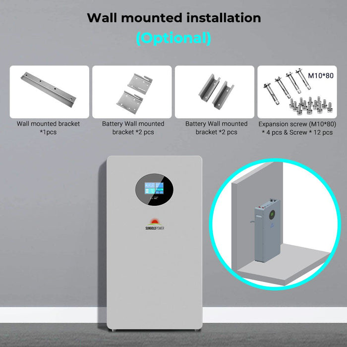 Sungold Powe Wall-mounted X LiFePO4 LITHIUM BATTERY 10.24kWh 51.2V 200AH, (SG48200T)