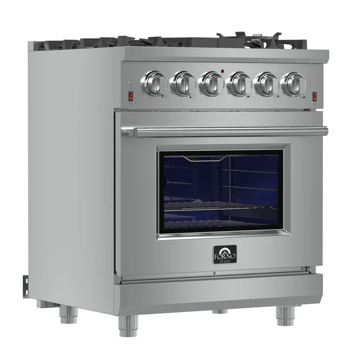 Forno Massimo 30″ 4.32 cu. ft. Freestanding Gas Range with 5 Sealed Burners, Air Fryer Kit, Wok Support & Griddle in Stainless Steel Black, White (FFSGS6239-30)