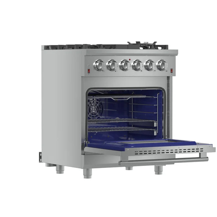 Forno Massimo 30″ 4.32 cu. ft. Freestanding Gas Range with 5 Sealed Burners, Air Fryer Kit, Wok Support & Griddle in Stainless Steel Black, White (FFSGS6239-30)