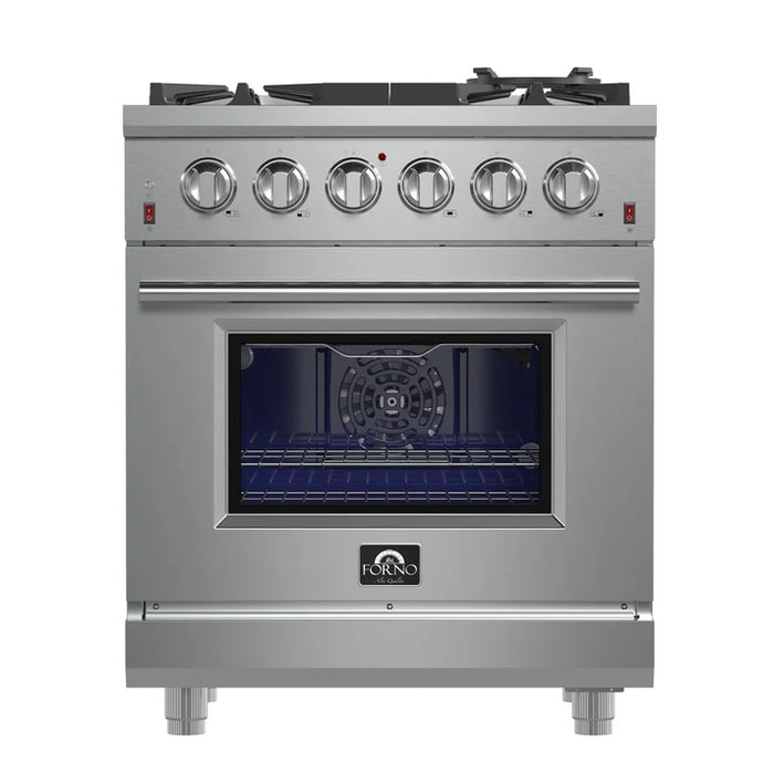 Forno Massimo 30″ 4.32 cu. ft. Freestanding Gas Range with 5 Sealed Burners, Air Fryer Kit, Wok Support & Griddle in Stainless Steel Black, White (FFSGS6239-30)