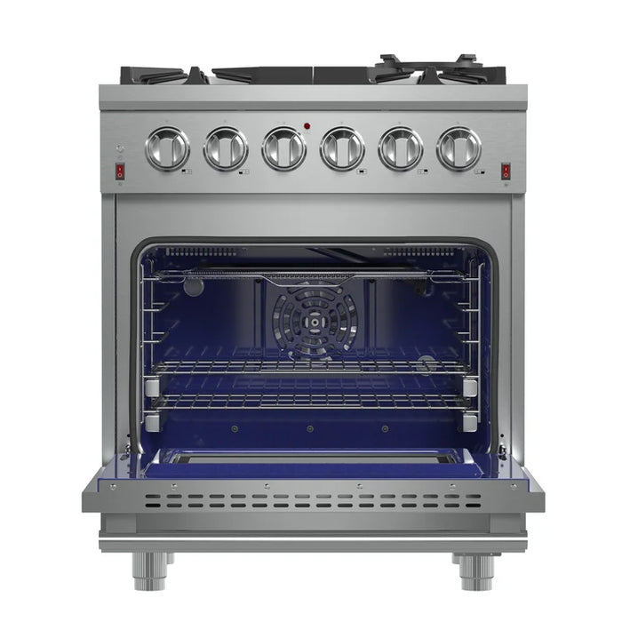 Forno Massimo 30″ 4.32 cu. ft. Freestanding Gas Range with 5 Sealed Burners, Air Fryer Kit, Wok Support & Griddle in Stainless Steel Black, White (FFSGS6239-30)