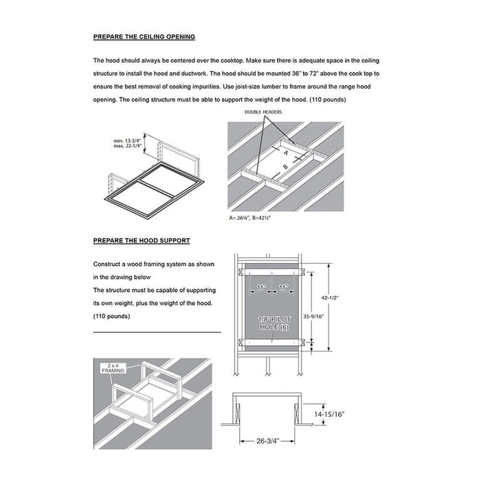 Forno Arezzo - 44 In. Celling Range Hood with 1,200 CFM, FRHRE5312-44