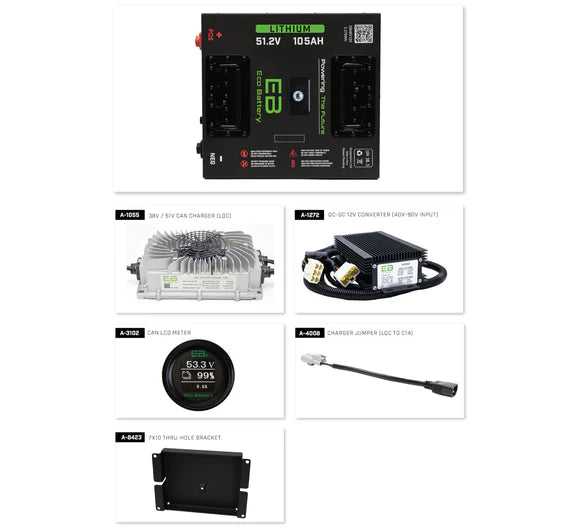 Eco Battery 51V 105Ah "Thru Hole" Lithium Bundle Kit with Charger & Optional 12V Converter
