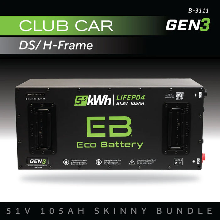 Eco Battery GEN3 51V 105Ah "Skinny" Battery Bundle - Club Car DS (H-Frame)