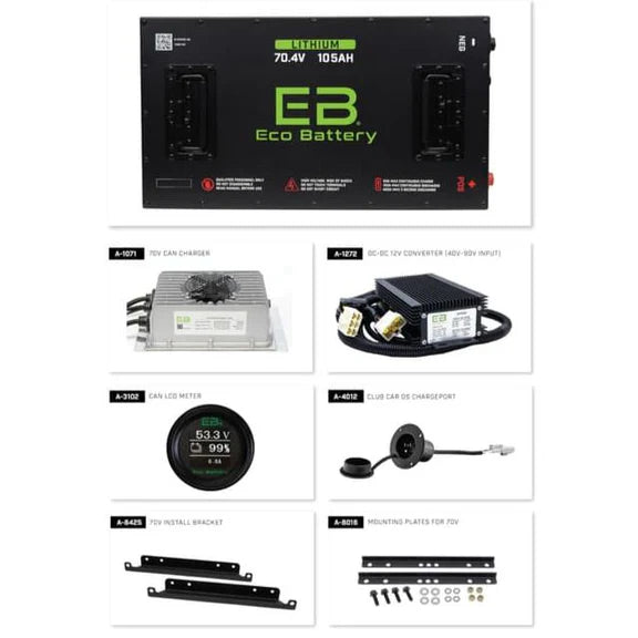 Eco Battery 70V 105Ah Lithium Bundle Kit with Charger & 12V Converter