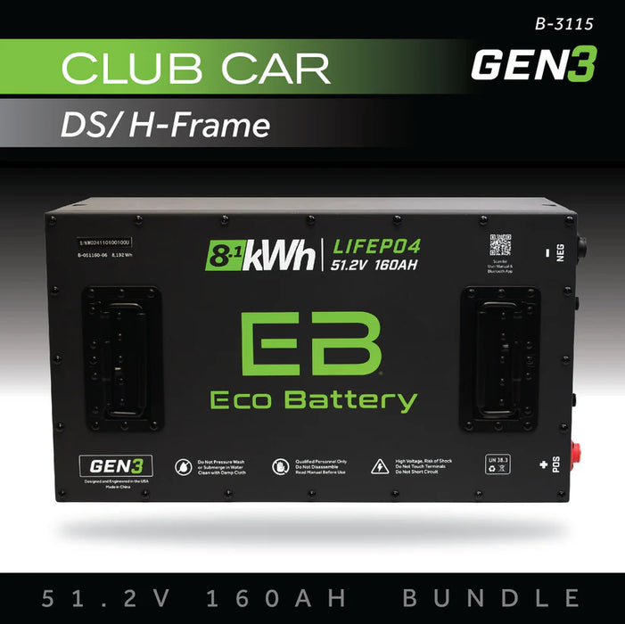 Eco Battery GEN3 51V 160Ah Battery Bundle - Club Car DS (H-Frame)