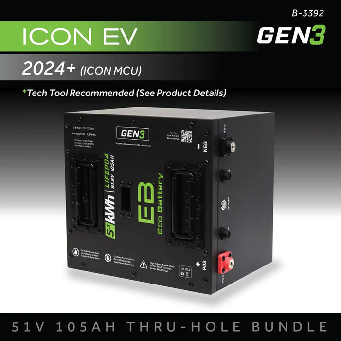 Eco Battery GEN3 51V 105Ah "Thru-Hole" Battery Bundle - ICON EV / 2024+ (ICON MCU)