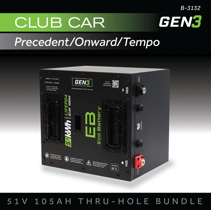 Eco Battery GEN3 51V 105Ah "Thru-Hole" Battery Bundle - Club Car Precedent / Onward / Tempo