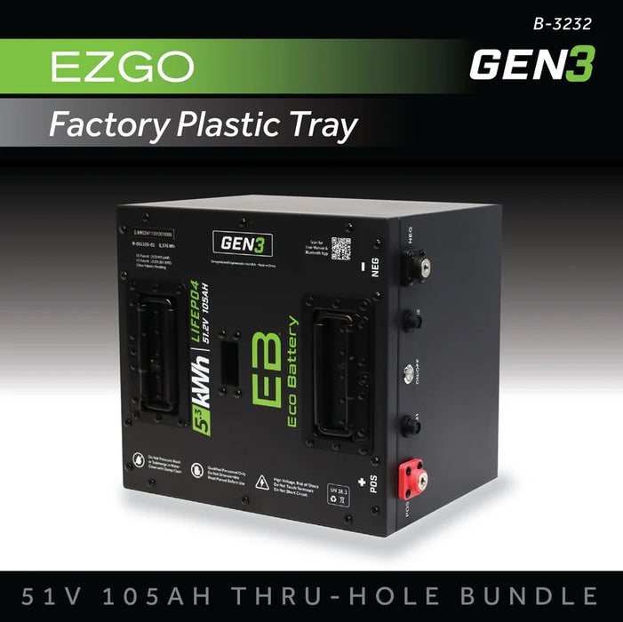 Eco Battery GEN3 51V 105Ah "Thru-Hole" Battery Bundle - EZGO RXV (Factory Plastic Tray)