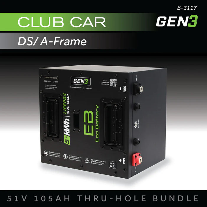 Eco Battery GEN3 51V 105Ah "Thru-Hole" Battery Bundle - Club Car DS (A-Frame)