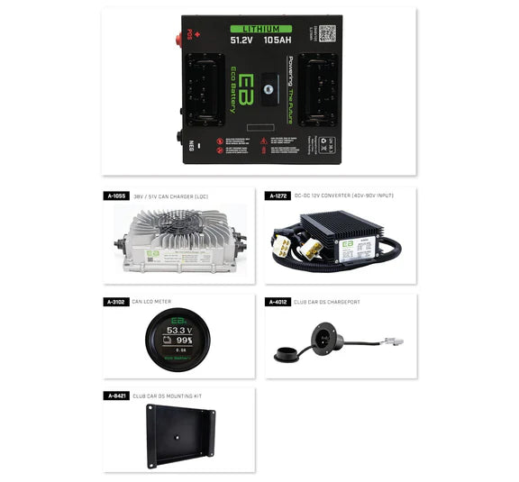 Eco Battery 51V 105Ah "Thru Hole" Lithium Bundle Kit with Charger & Optional 12V Converter