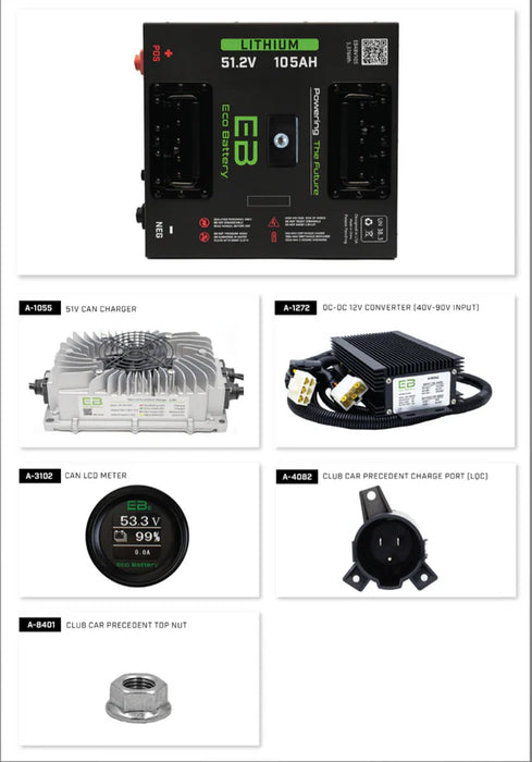 Eco Battery 51V 105Ah "Thru Hole" Lithium Bundle Kit with Charger & Optional 12V Converter