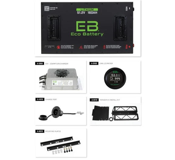 Eco Battery 51V 160Ah LiFePO4 Lithium Bundle Kit with Charger & 12V Converter