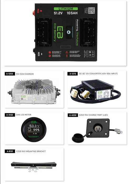 Eco Battery 51V 105Ah "Thru Hole" Lithium Bundle Kit with Charger & Optional 12V Converter