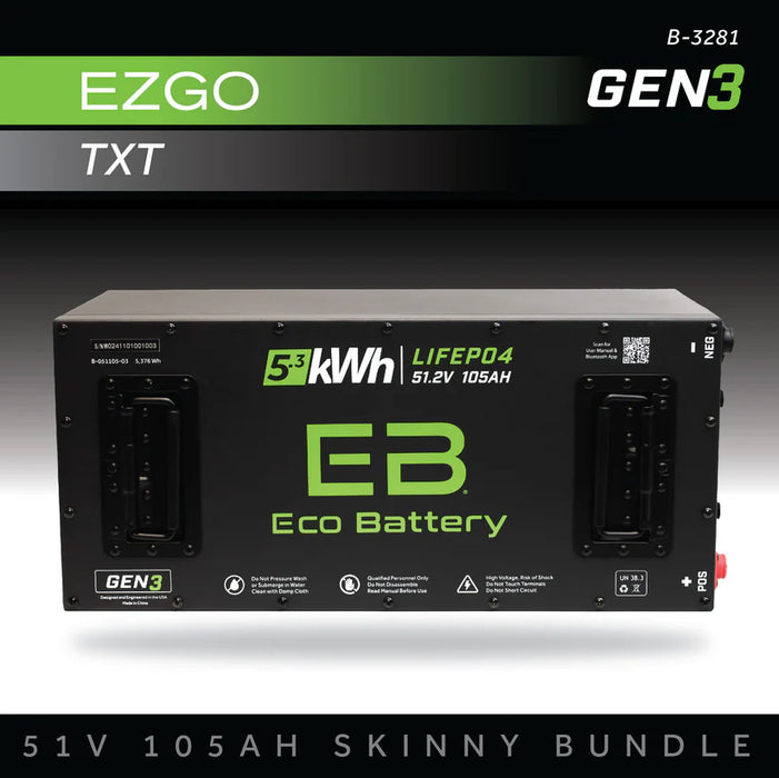 Eco Battery GEN3 51V 105Ah "Skinny" Battery Bundle - EZGO TXT