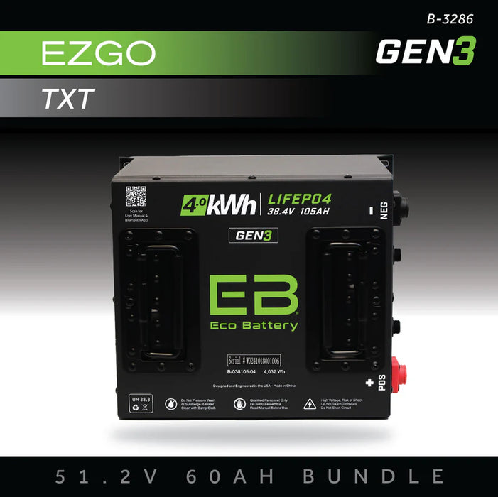 Eco Battery GEN3 51V 60Ah Battery Bundle - EZGO TXT