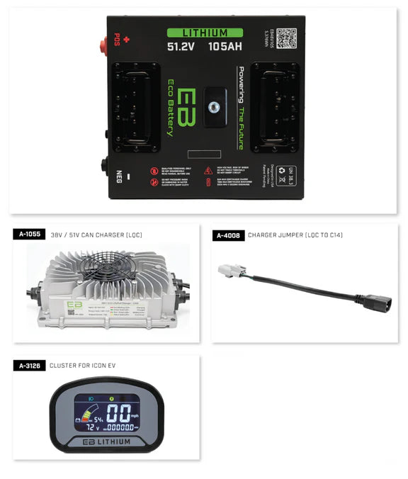 Eco Battery 51V 105Ah "Thru Hole" Lithium Bundle Kit with Charger & Optional 12V Converter