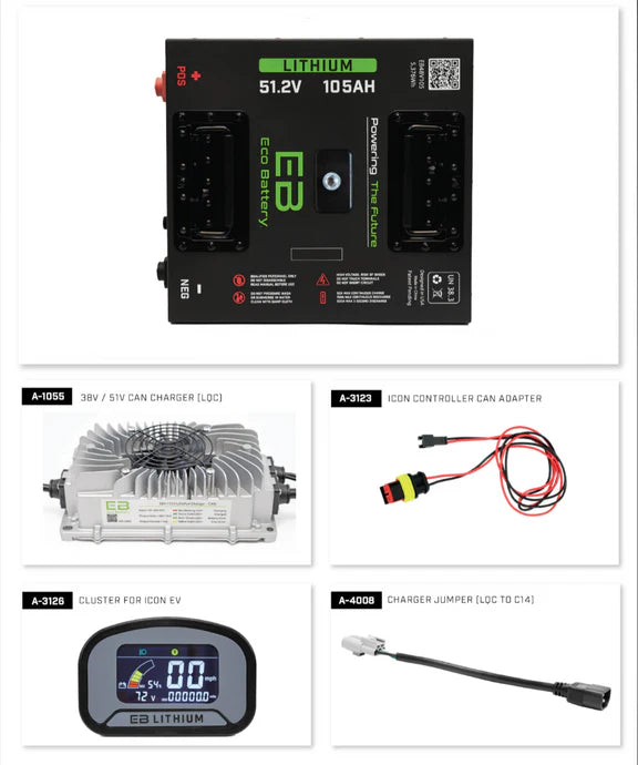 Eco Battery 51V 105Ah "Thru Hole" Lithium Bundle Kit with Charger & Optional 12V Converter