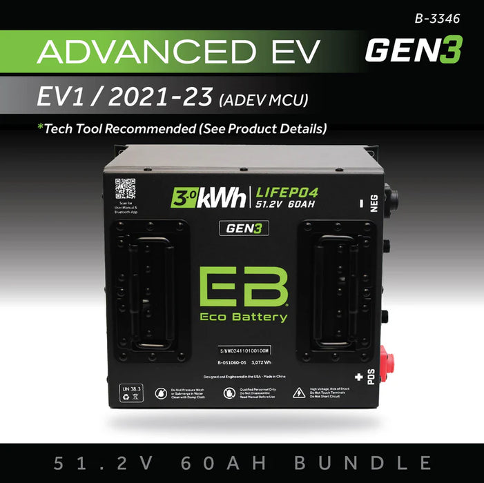 Eco Battery GEN3 51V 60Ah Battery Bundle - Advanced EV EV1 / 2021-2023 (ADEV MCU)
