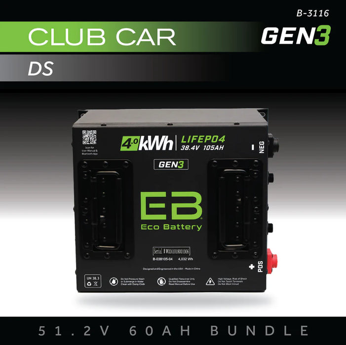 Eco Battery GEN3 51V 60Ah Battery Bundle - Club Car DS