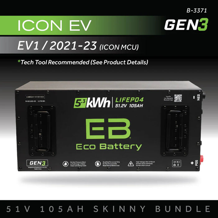 Eco Battery GEN3 51V 105Ah "Skinny" Battery Bundle - ICON EV, 2021-23 (ICON MCU)