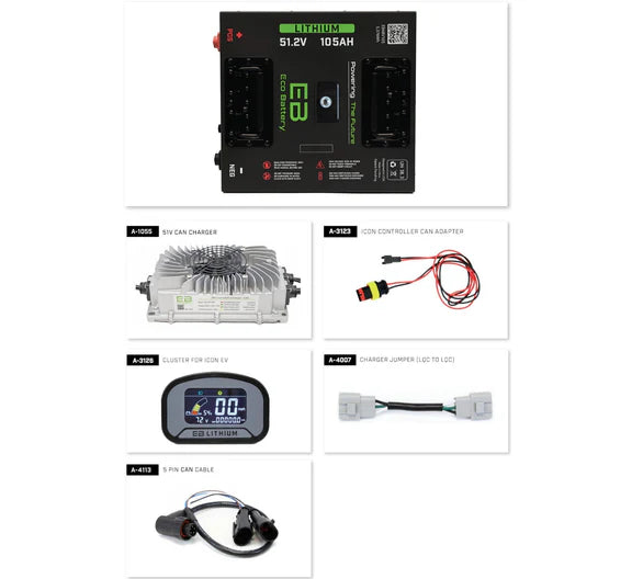 Eco Battery 51V 105Ah "Thru Hole" Lithium Bundle Kit with Charger & Optional 12V Converter