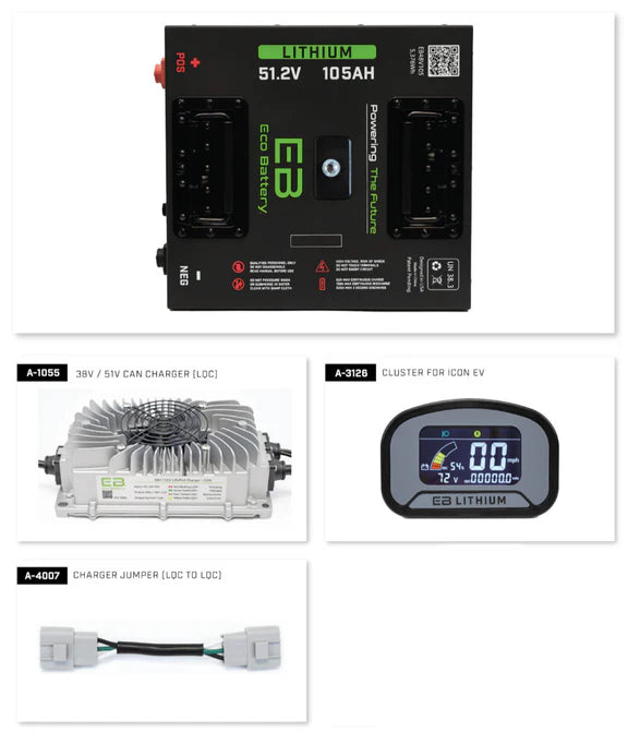 Eco Battery 51V 105Ah "Thru Hole" Lithium Bundle Kit with Charger & Optional 12V Converter