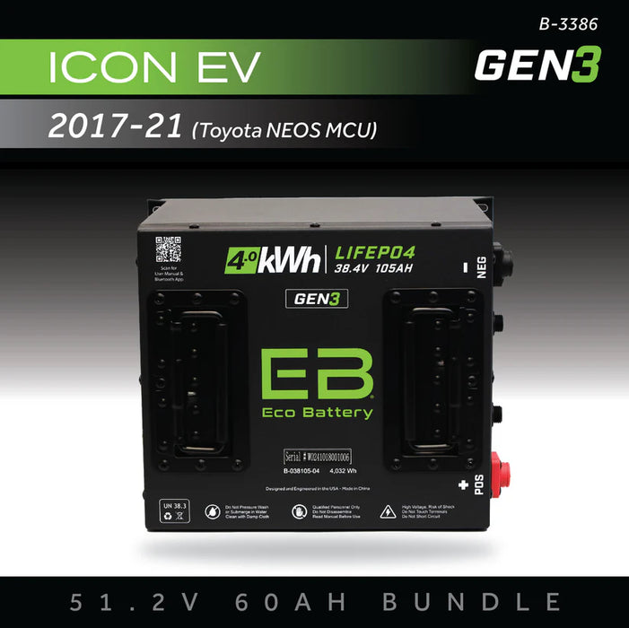 Eco Battery GEN3 51V 60Ah Battery Bundle - ICON EV / 2017-2021 (Toyota Neos MCU)
