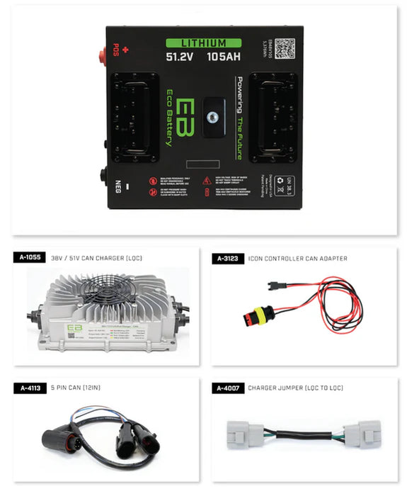 Eco Battery 51V 105Ah "Thru Hole" Lithium Bundle Kit with Charger & Optional 12V Converter