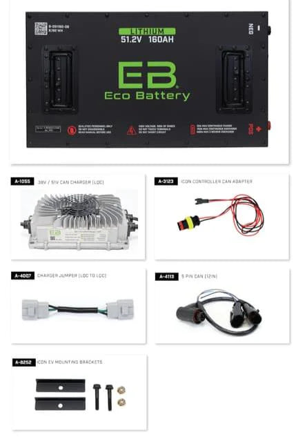 Eco Battery 51V 160Ah LiFePO4 Lithium Bundle Kit with Charger & 12V Converter