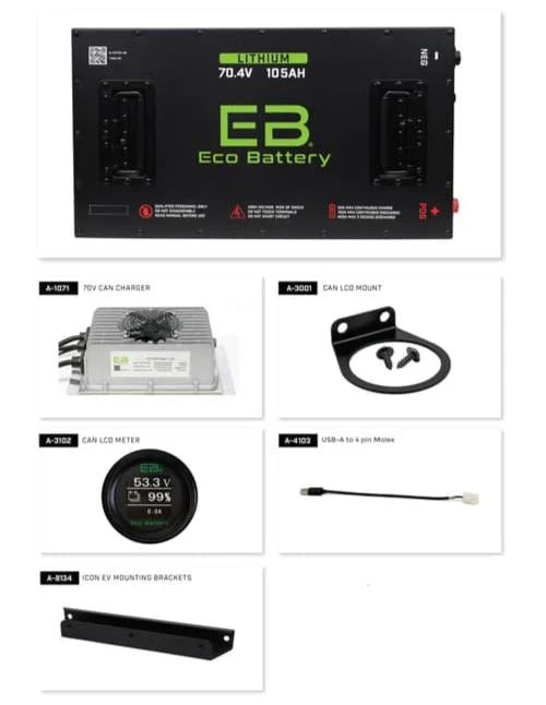 Eco Battery 70V 105Ah Lithium Bundle Kit with Charger & 12V Converter