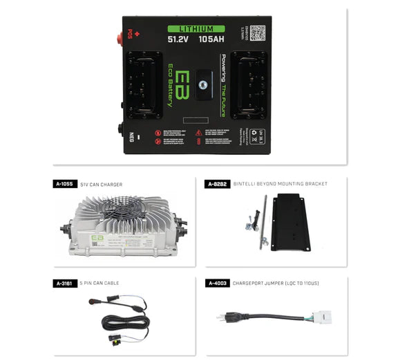 Eco Battery 51V 105Ah "Thru Hole" Lithium Bundle Kit with Charger & Optional 12V Converter