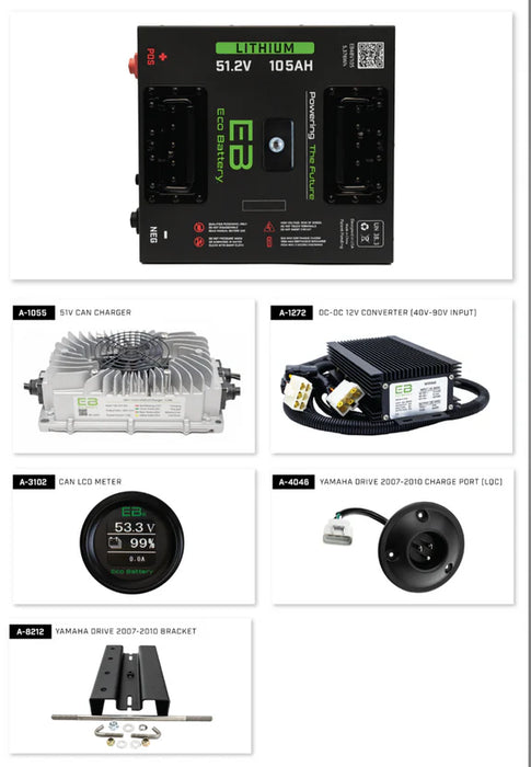Eco Battery 51V 105Ah "Thru Hole" Lithium Bundle Kit with Charger & Optional 12V Converter