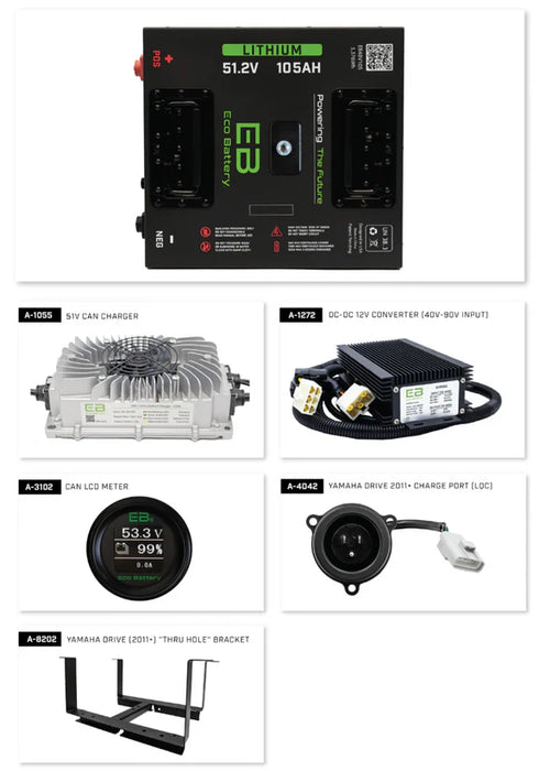 Eco Battery 51V 105Ah "Thru Hole" Lithium Bundle Kit with Charger & Optional 12V Converter