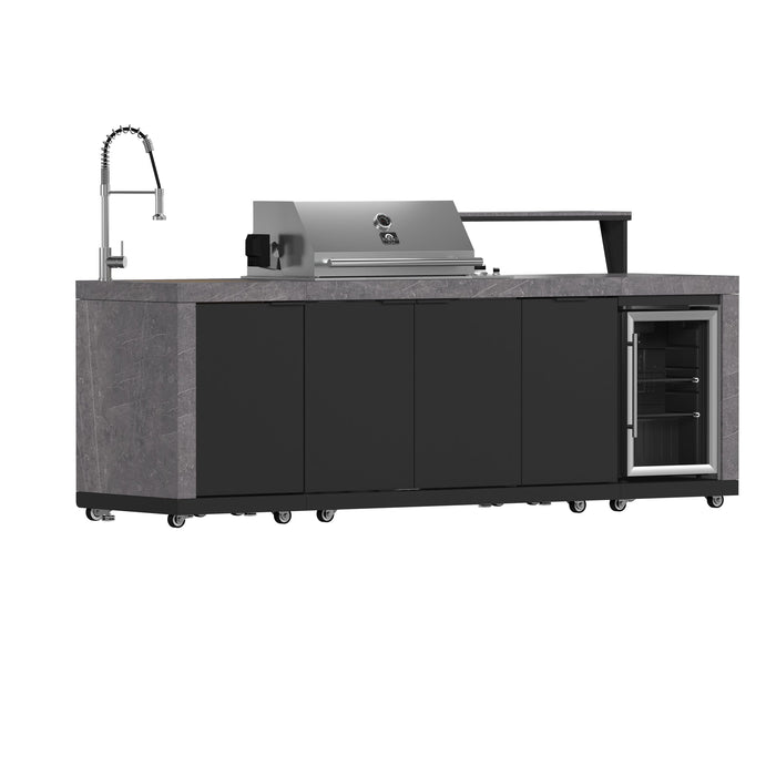 Forno Rimini Outdoor Kitchen - 30" BBQ 62,600 BTU, 3 Burners with Sear & Rotisserie, 2.4 cu.ft. Beverage Center, Stainless Steel Sink, Black Cabinets & Gray Sintered Stone Countertops (FODKT2544BLK)